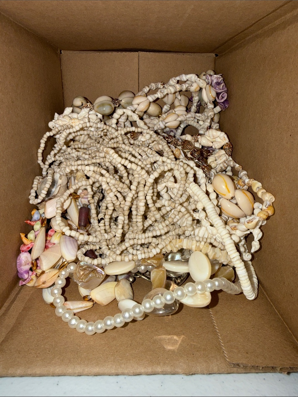 Natural Shell and Bead Multi-Strand Necklace - Cream